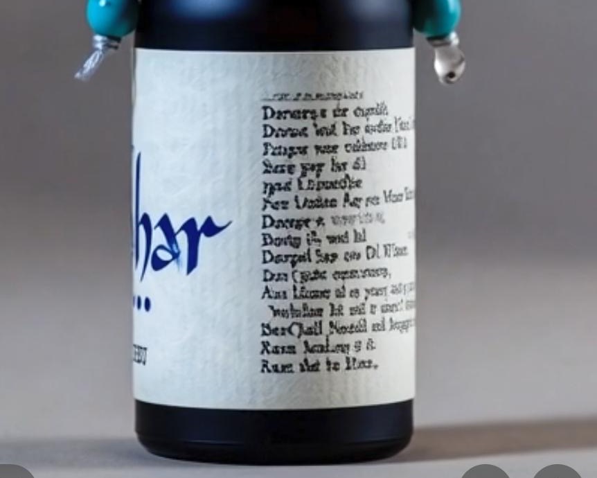 A matte black dropper bottle with a paper label, cord, and turquoise bead
